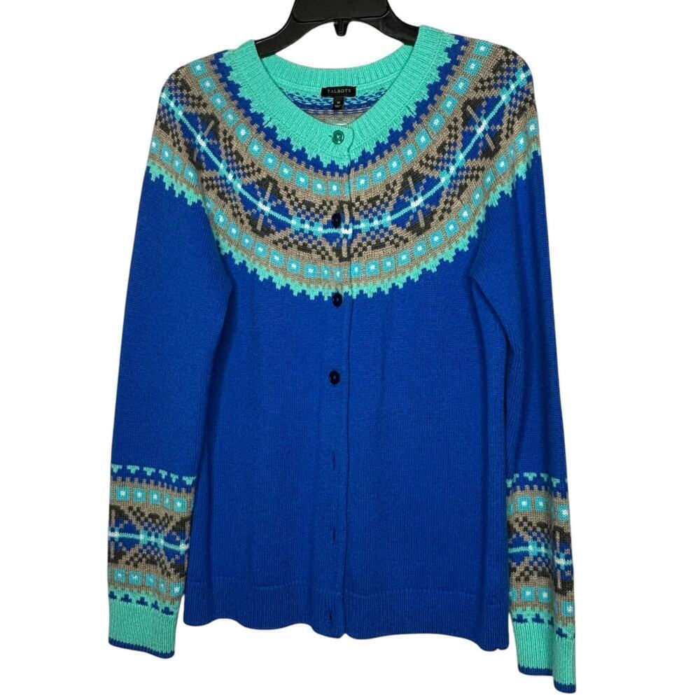 Talbots Nordic Fair Isle Button Down Lambswool Blend Cardigan Size Medium